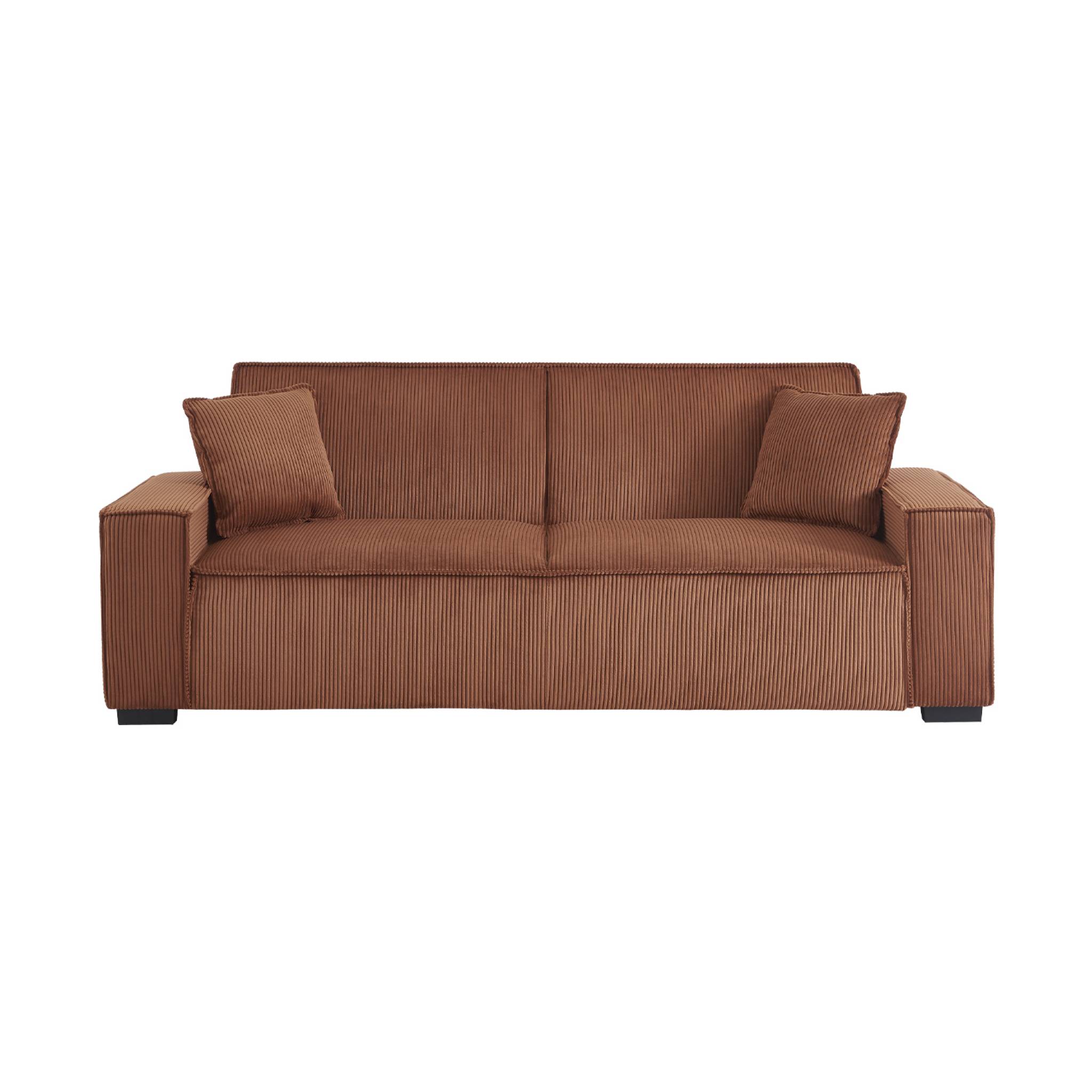Canapé convertible 3 places camel velours côtelé L 231 x P 96.5 x H 80cm
