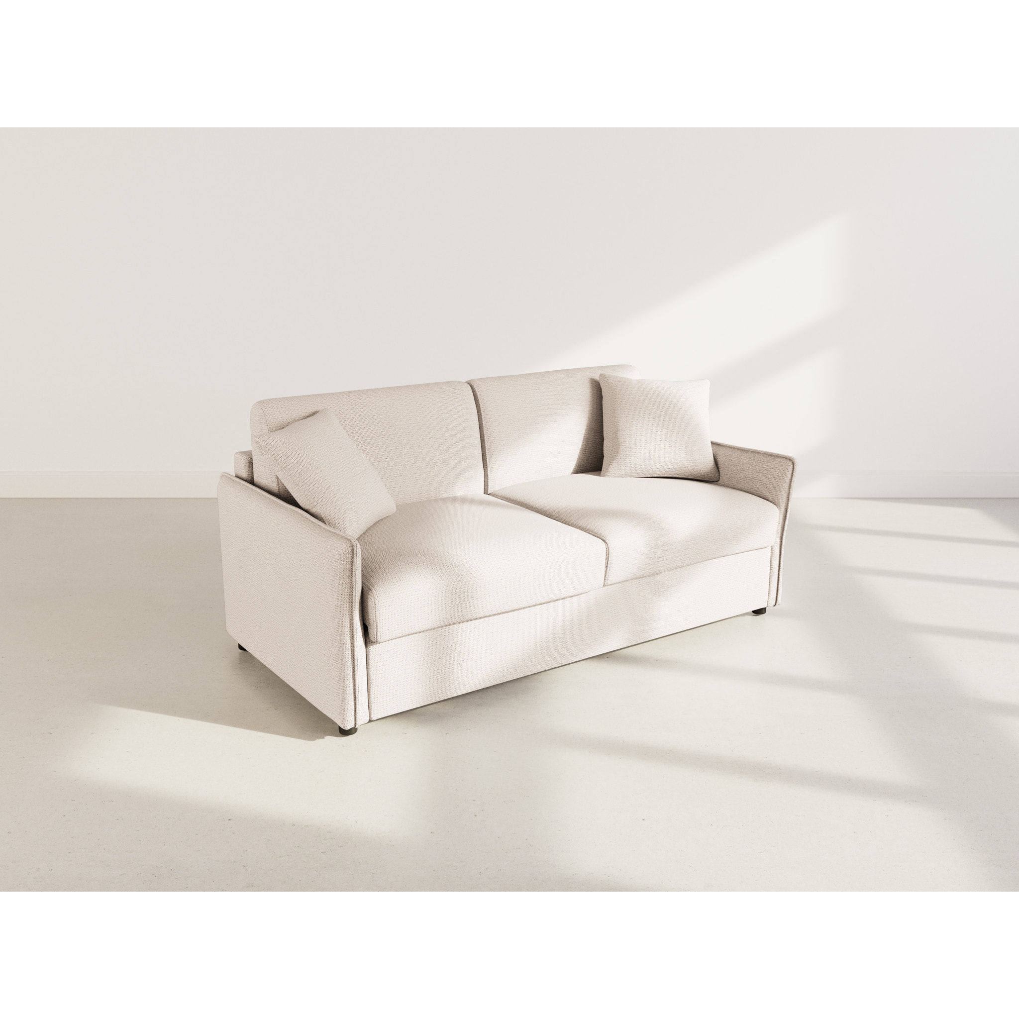 Adele - Canapé 3 places convertible express couchage quotidien 140 cm matelas 14 cm en tissu texturé - Beige