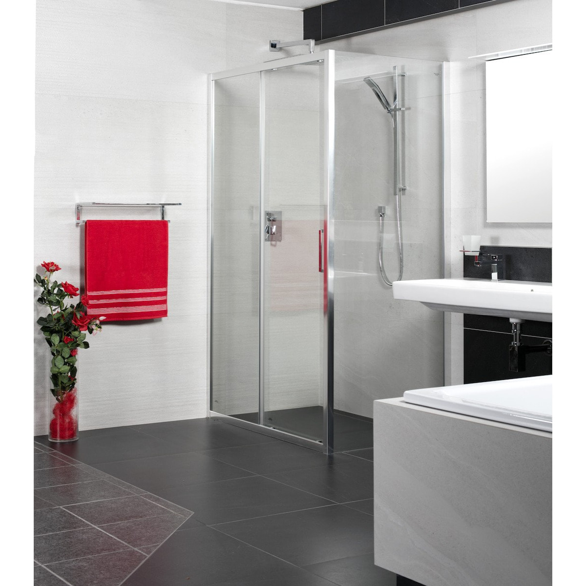 Tex Porte coulissante de douche verre trempé transparent avec glissières silencieuses 140x195cm, Chrome (SIKOTEXD140CRT)