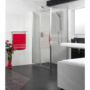 Tex Porte coulissante de douche verre trempé transparent avec glissières silencieuses 140x195cm, Chrome (SIKOTEXD140CRT)