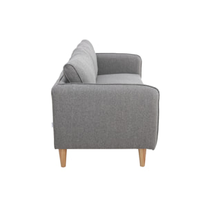 Canapé scandinave 3 places en tissu gris clair et bois clair KURT