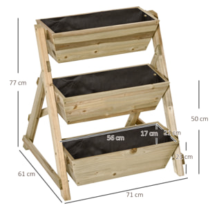 Jardinière sur pieds carré potager 3 étages dim. 71L x 61l x 77H cm inserts d'irrigation feutre de drainage bois sapin autoclave