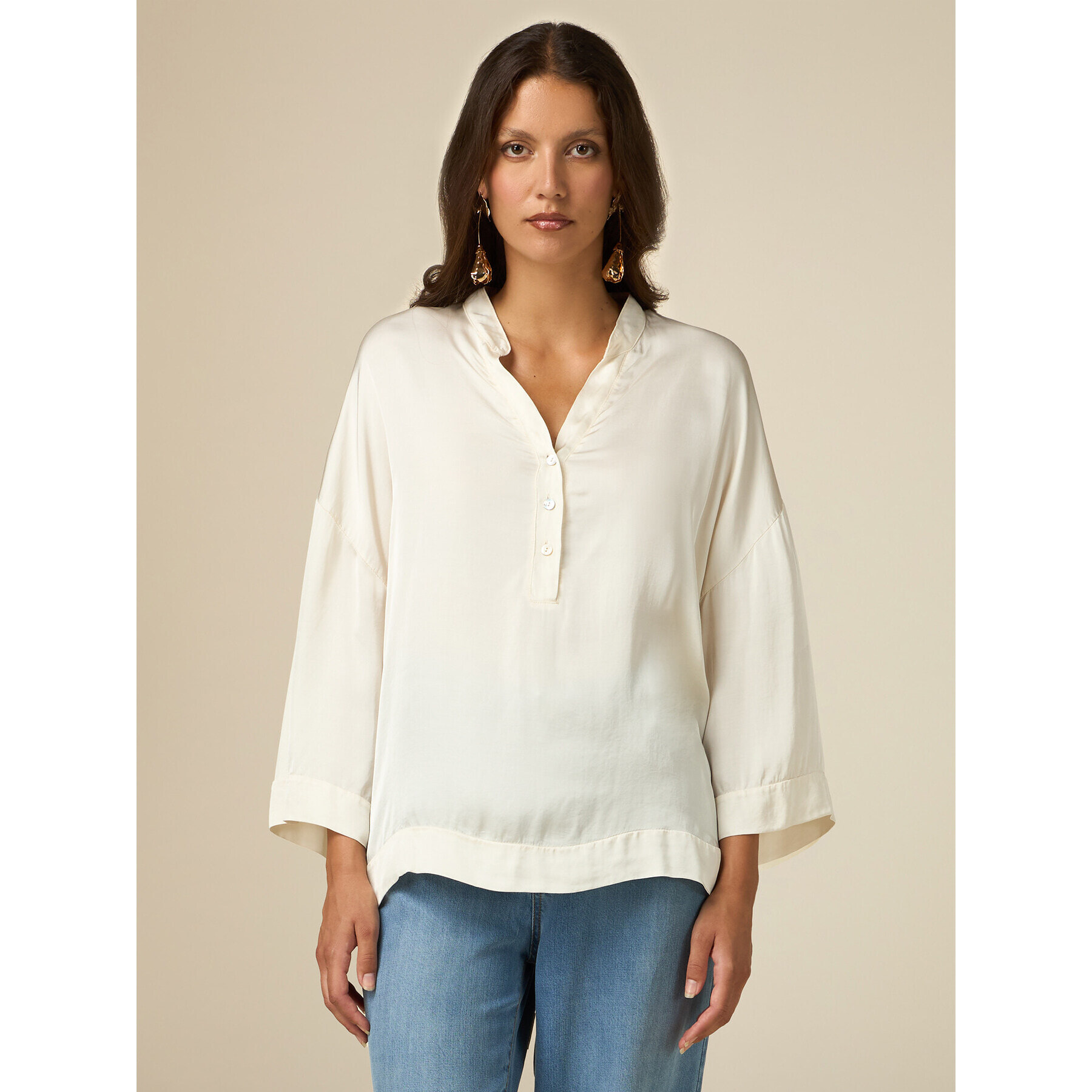 Oltre - Blusa en raso de viscosa - Blanco