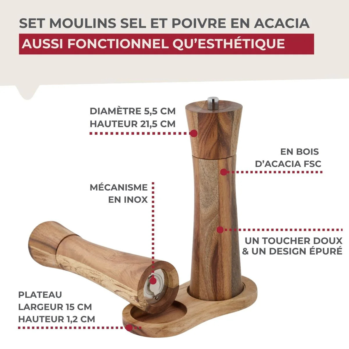 Set moulin à poivre et sel en bois Fackelmann Acacia