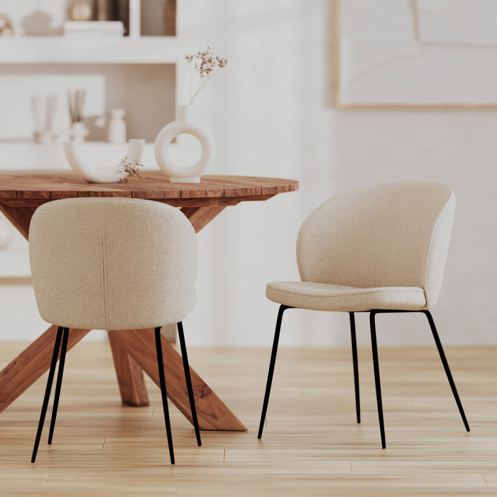 Lot de 2 chaises en tissu bouclé beige et pieds en métal - Groom