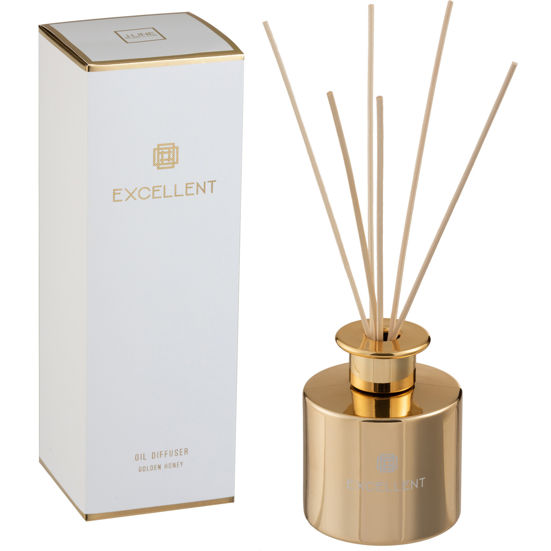 J-Line Bâtonnets parfumés Excellent - Golden Honey - verre - or - 150 ml