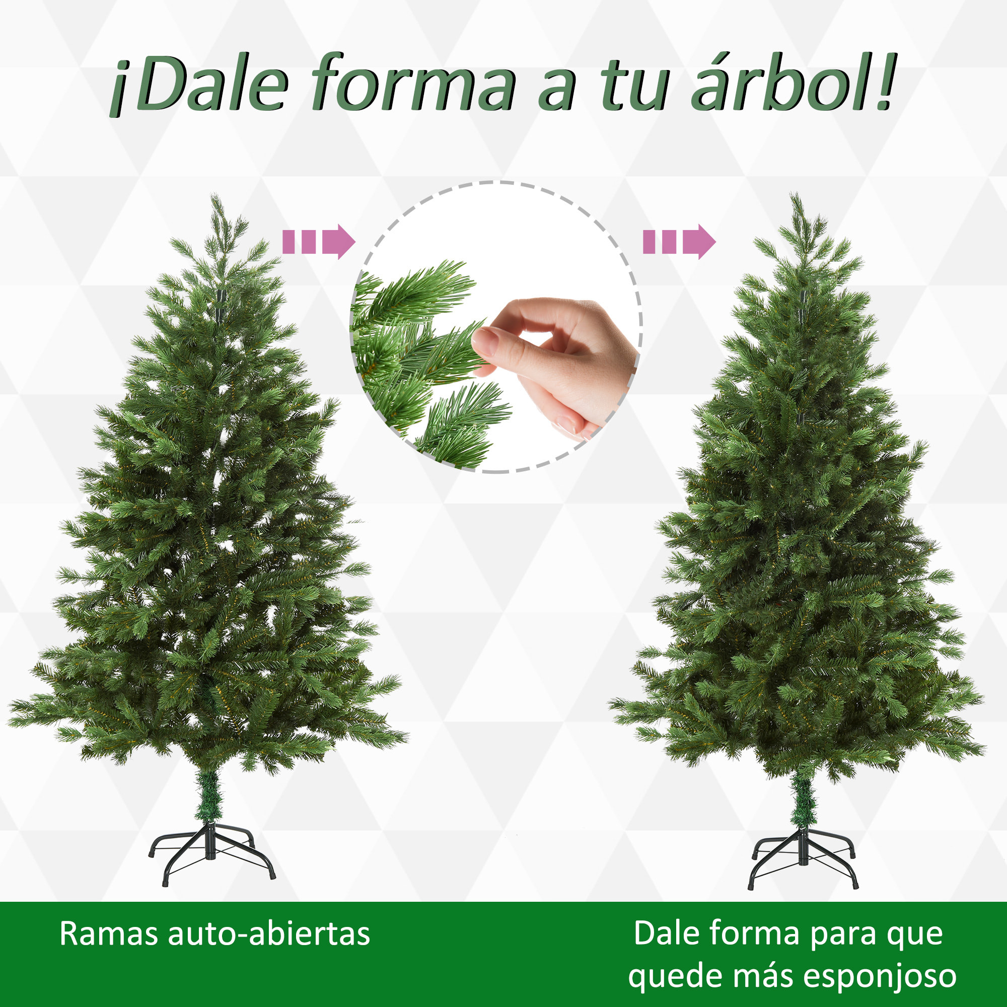 HOMCOM Árbol de Navidad Ø105x210 cm Artificial con 934 Ramas PE Tridente y PVC Individual y Base Plegable Árbol Navideño Decorativo Exteriores Interiores Verde