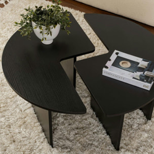 Table basse ronde noire effet bois - design puzzle MARFA