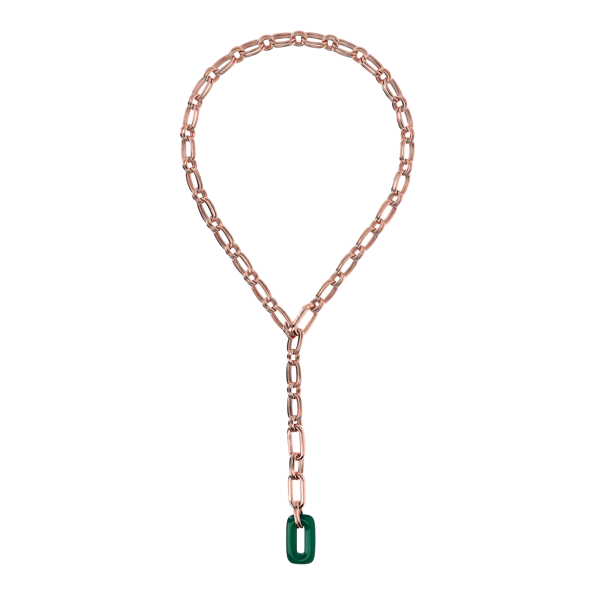 Collana a Cravatta con Pendente Rettangolare in Agata Verde Placcata Oro Rosa 18kt