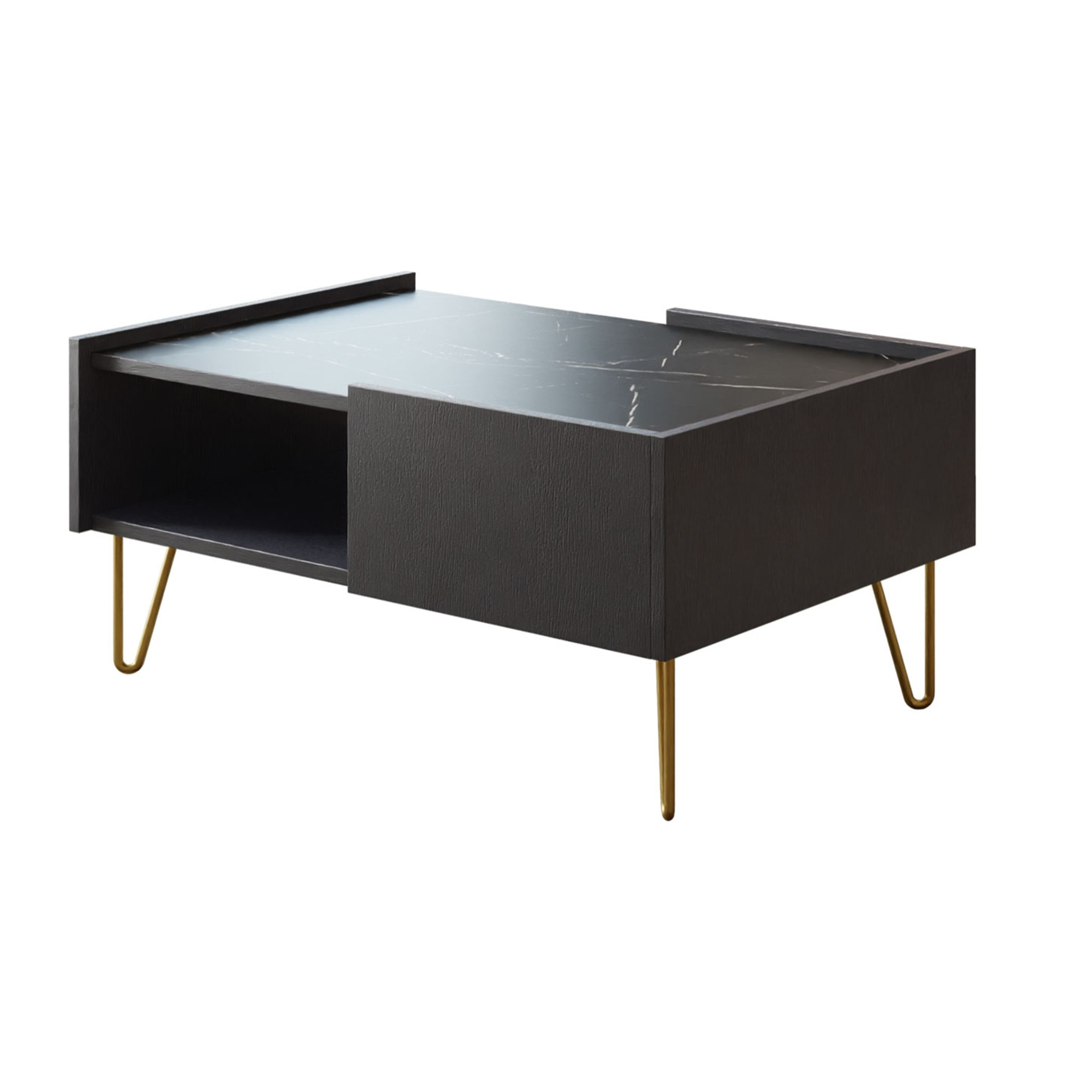 Cali - table basse - effet marbre - 97 cm - Noir / Doré