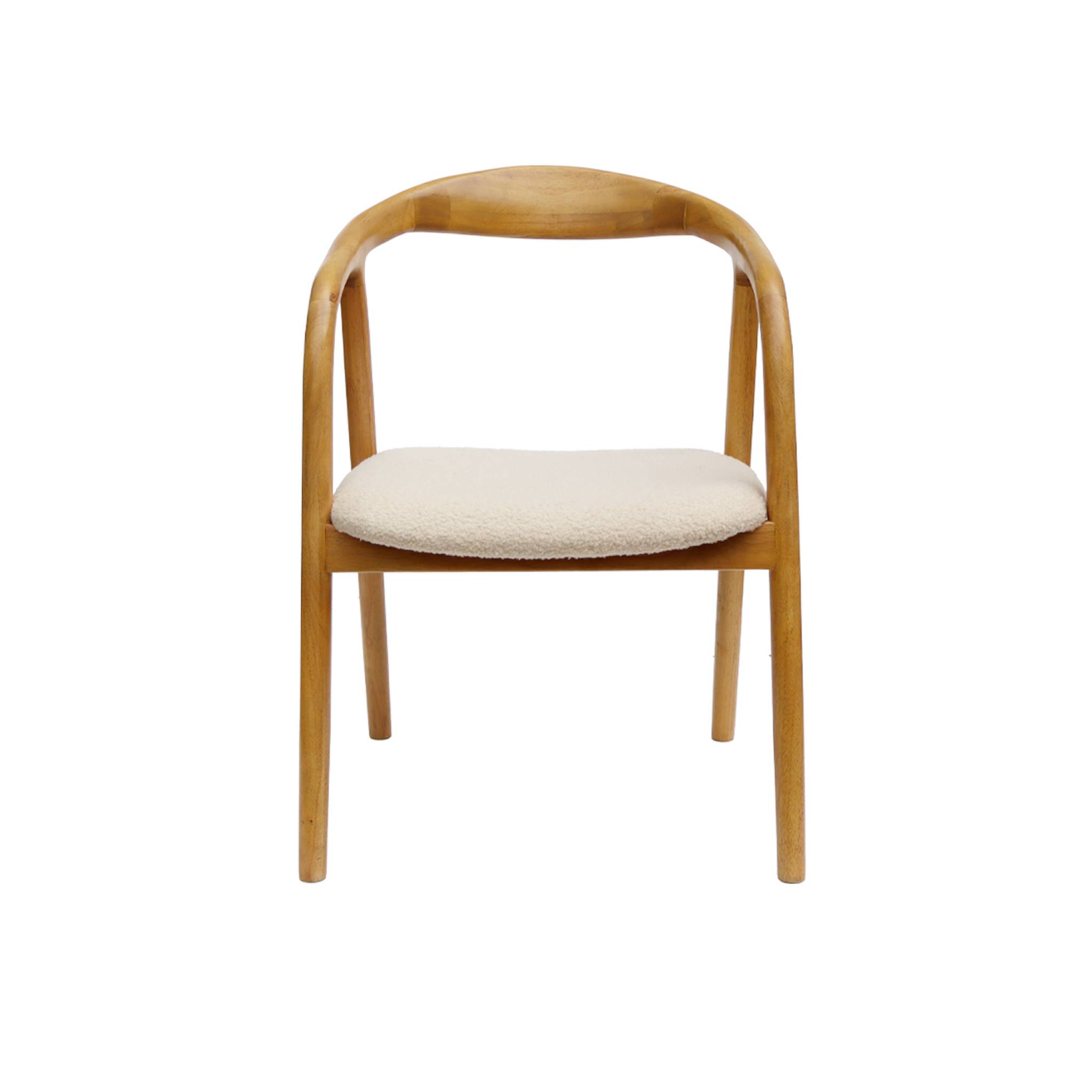 Lot de 2 fauteuils structure bois d'hévéa. assise bouclette teinte naturelle vintage. L 55 x P 57 x H 79cm