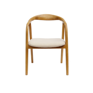 Lot de 2 fauteuils structure bois d'hévéa. assise bouclette teinte naturelle vintage. L 55 x P 57 x H 79cm