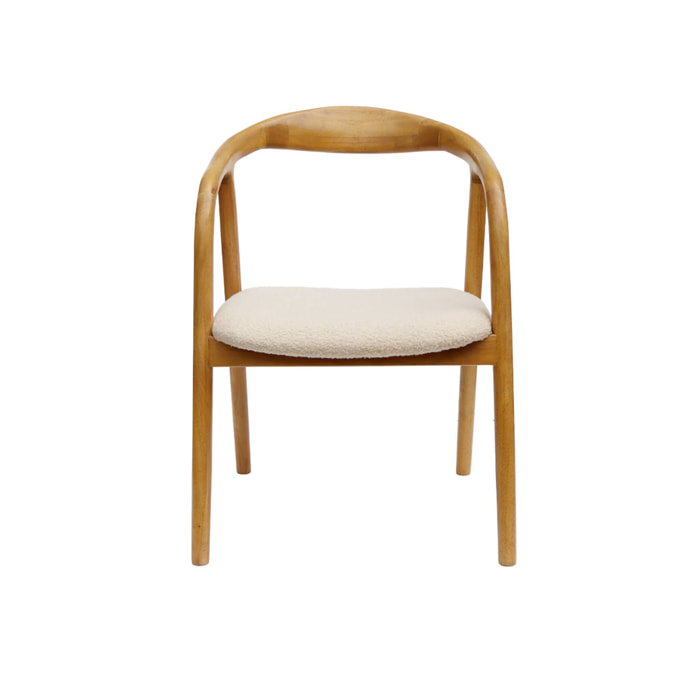 Lot de 2 fauteuils structure bois d'hévéa. assise bouclette teinte naturelle vintage. L 55 x P 57 x H 79cm