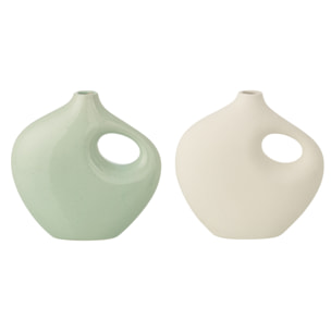 J-Line Vase Lea Irrégulier - porcelaine - vert clair/blanc - large - 2 pièces