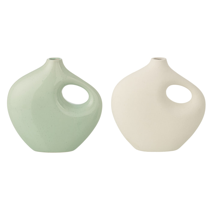 J-Line Vase Lea Irrégulier - porcelaine - vert clair/blanc - large - 2 pièces