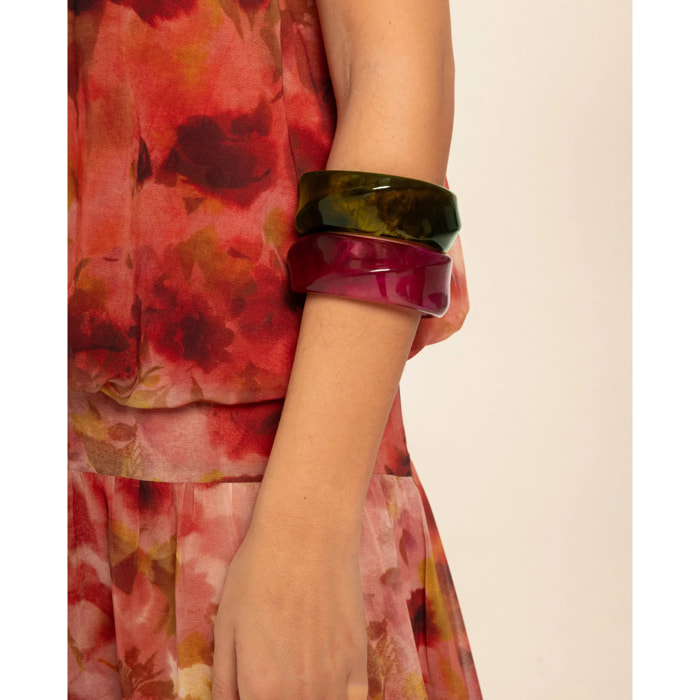 Set de dos brazaletes rígidos anchos bicolor
