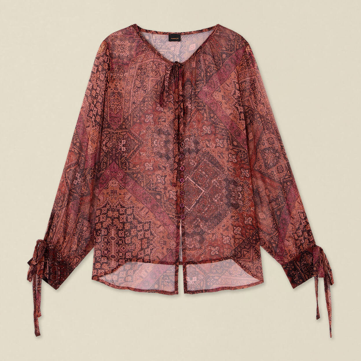Oltre - Camicia in creponne con fiocco - Bordeaux