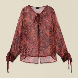 Oltre - Camicia in creponne con fiocco - Bordeaux