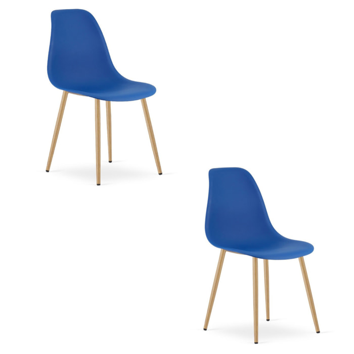 Set di 2 sedie moderne WAT blu con gambe effetto legno