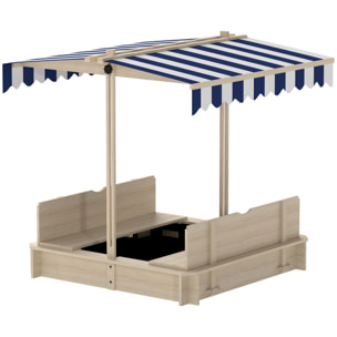 Bac à sable carré en bois pour enfant dim. 106L x 106l cm avec bancs et couvercle - auvent réglable