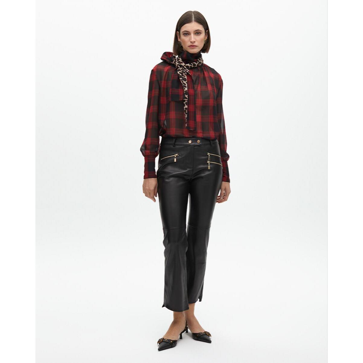 Camicia con Fiocco Stampa Animalier e Tartan