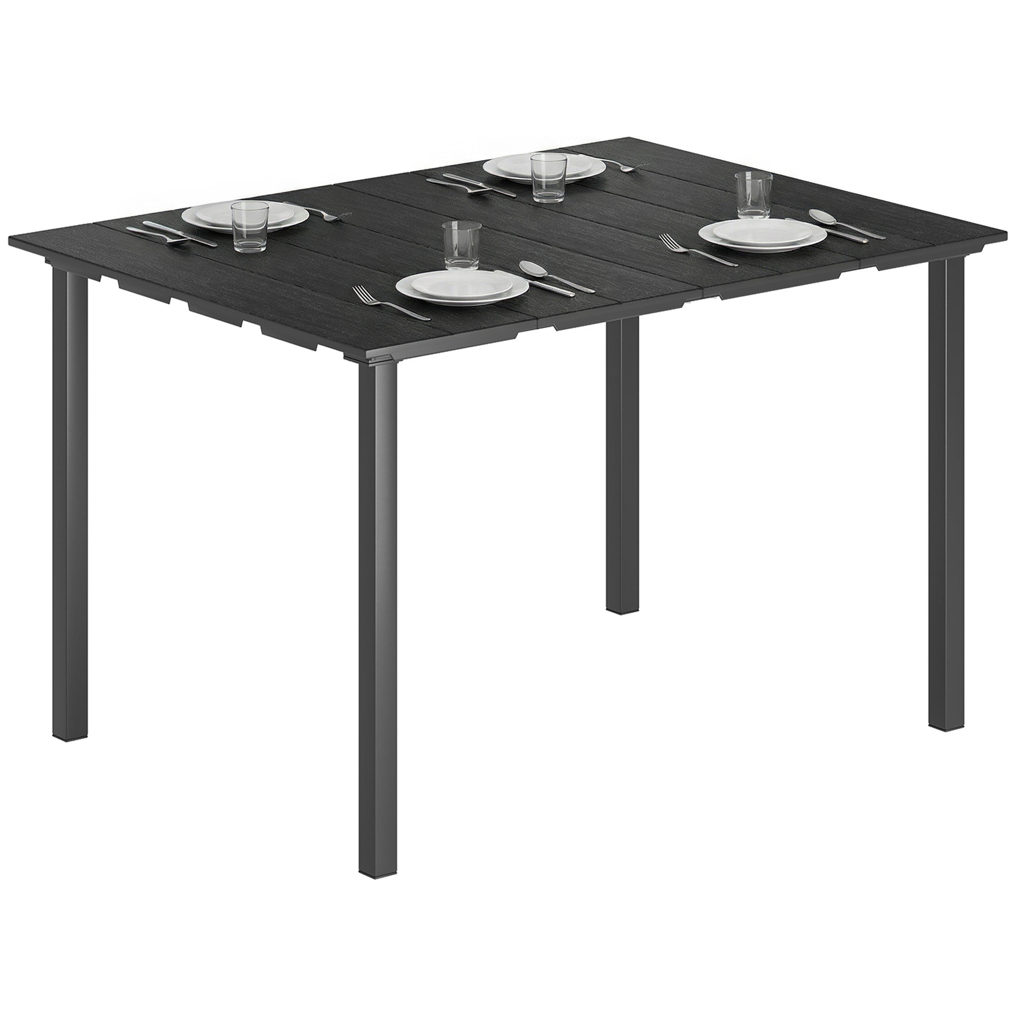 Mesa de Comedor de Jardín Rectangular, Mesa de Terraza Exterior 120x90x74 cm, con Encimera de HDPE y Estructura Metálica, para 6 Personas, Carga 50 kg, para Patio, Balcón, Negro