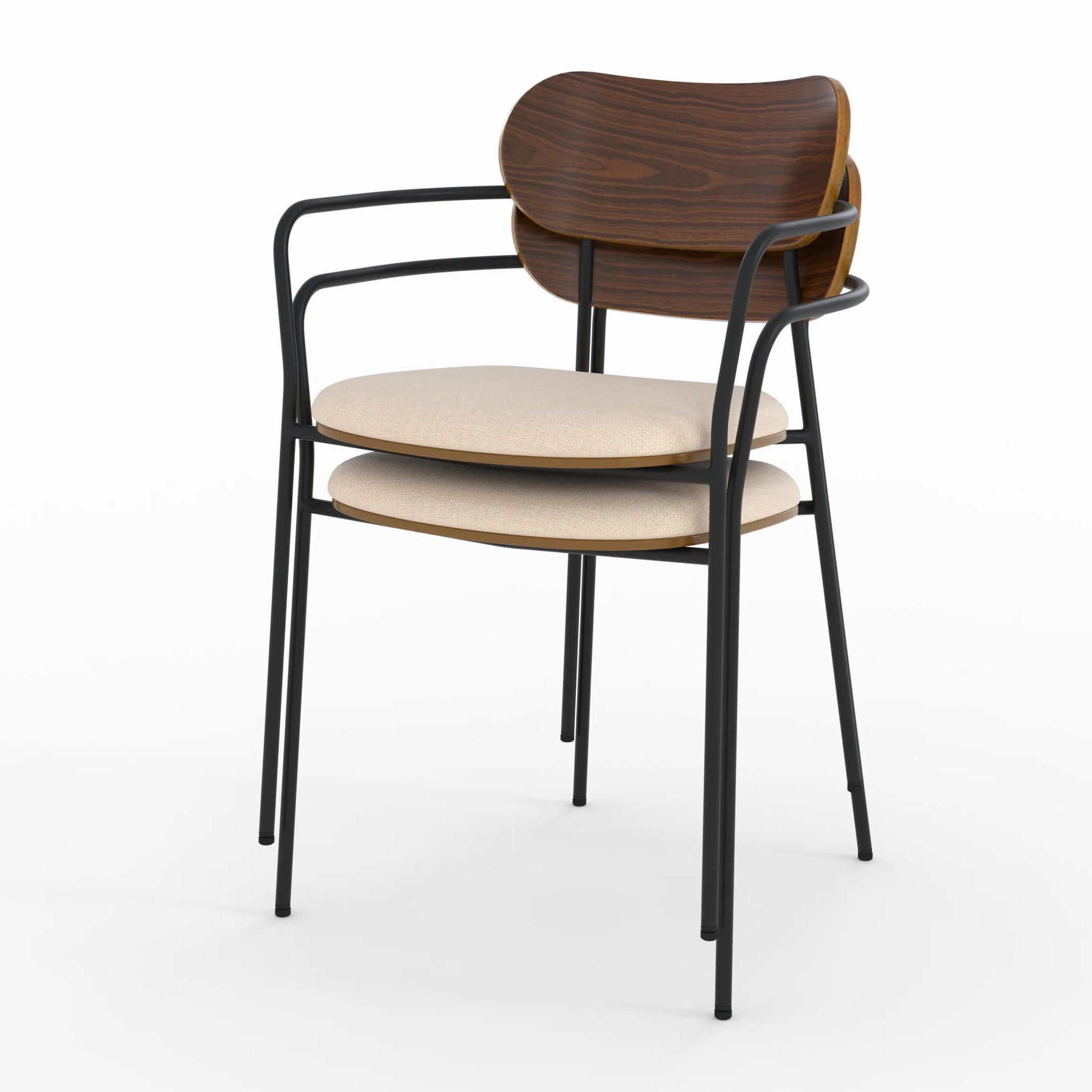 Lot de 2 chaises en tissu beige et placage en bois foncé - Marine