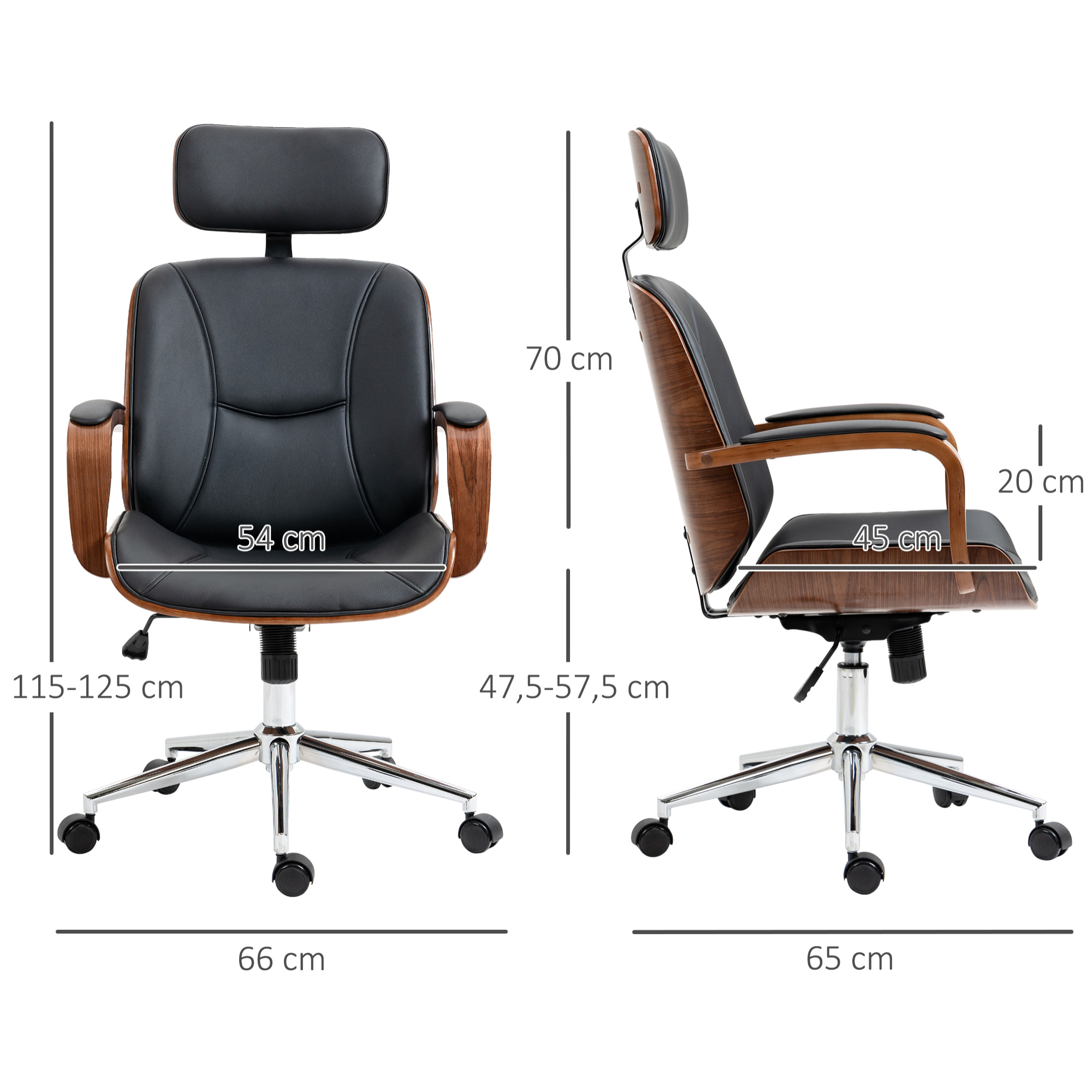 Chaise de bureau manager réglable design bois effet noyer synthétique noir