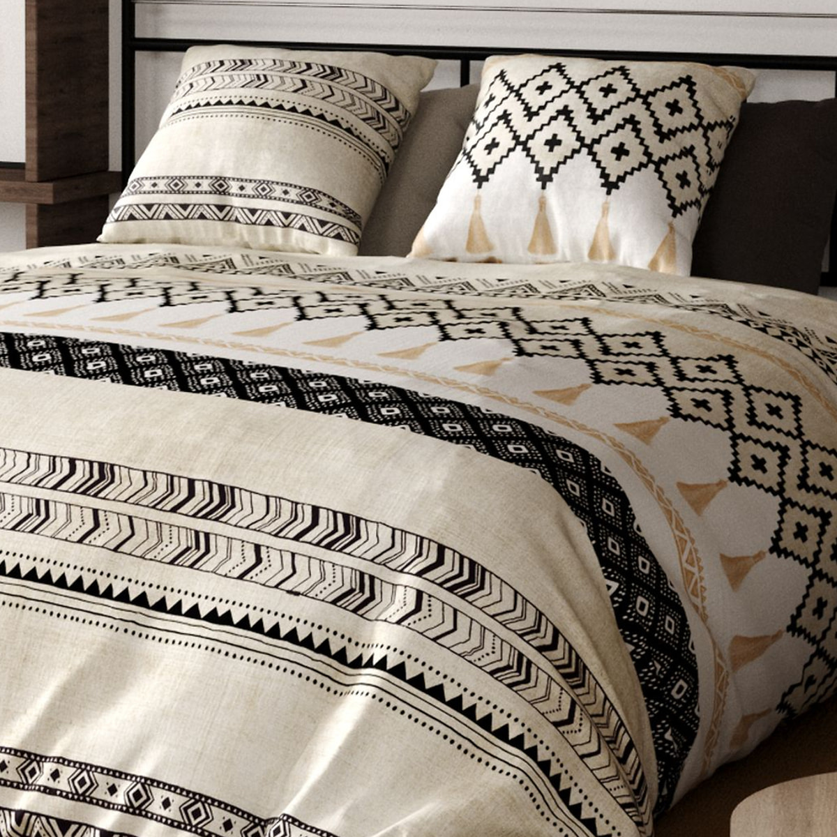 Parure housse de couette coton beige