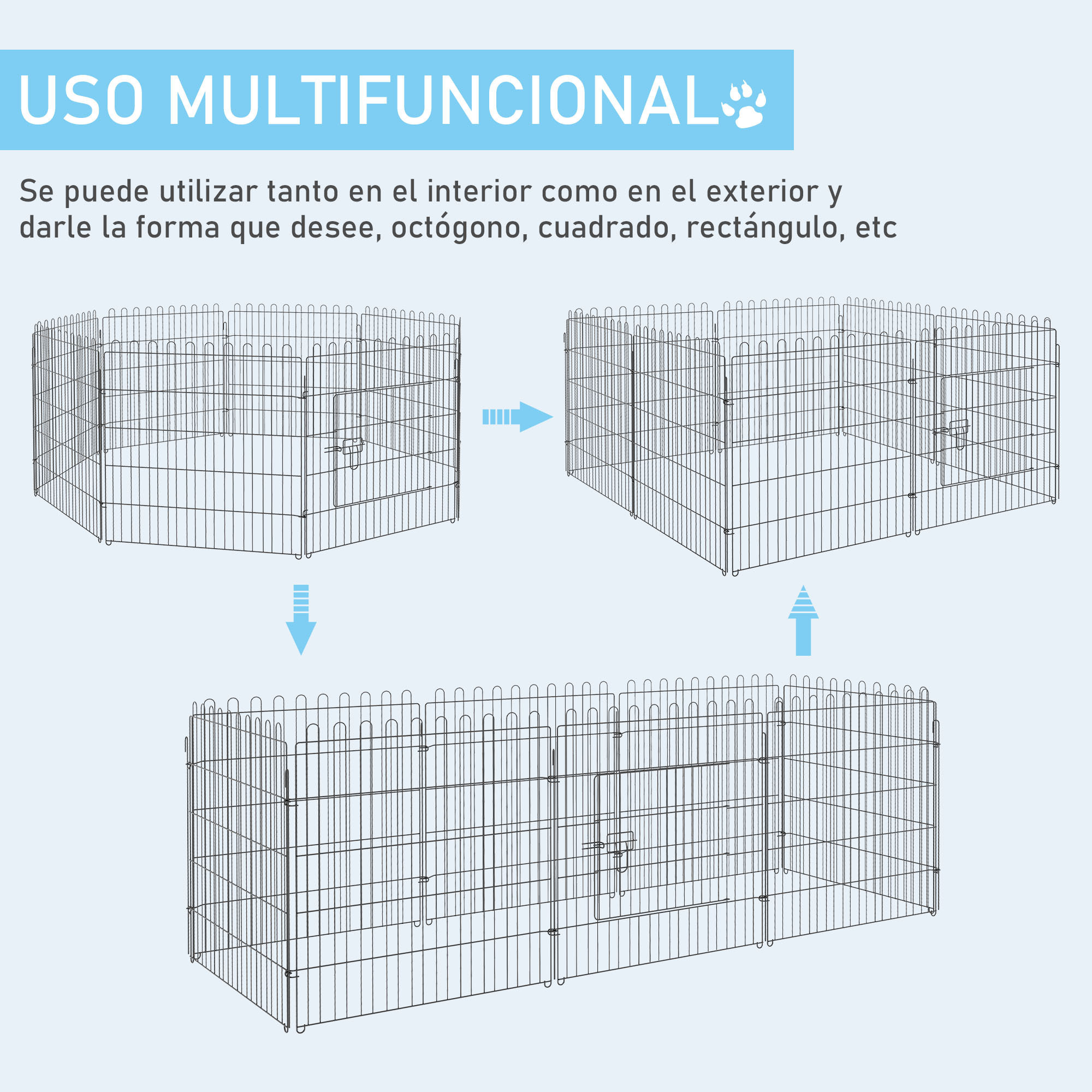 Jaula Plegable Mascota 8 Vallas de Metal 71x76cm Negro