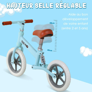 Draisienne enfant roues 12'' suspension selle hauteur réglable acier bleu ciel