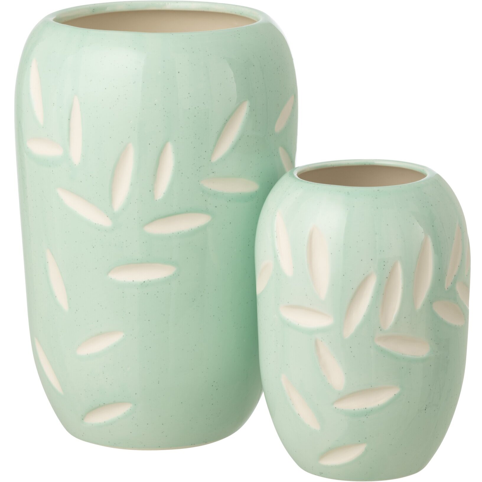 J-Line Vase Feuilles - porcelaine - bleu clair - large