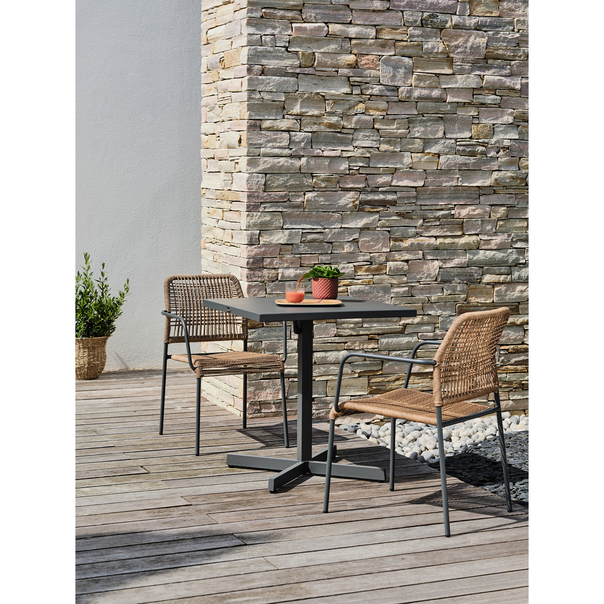 LOUISE - Ensemble repas de jardin 2 places en acier gris anthracite