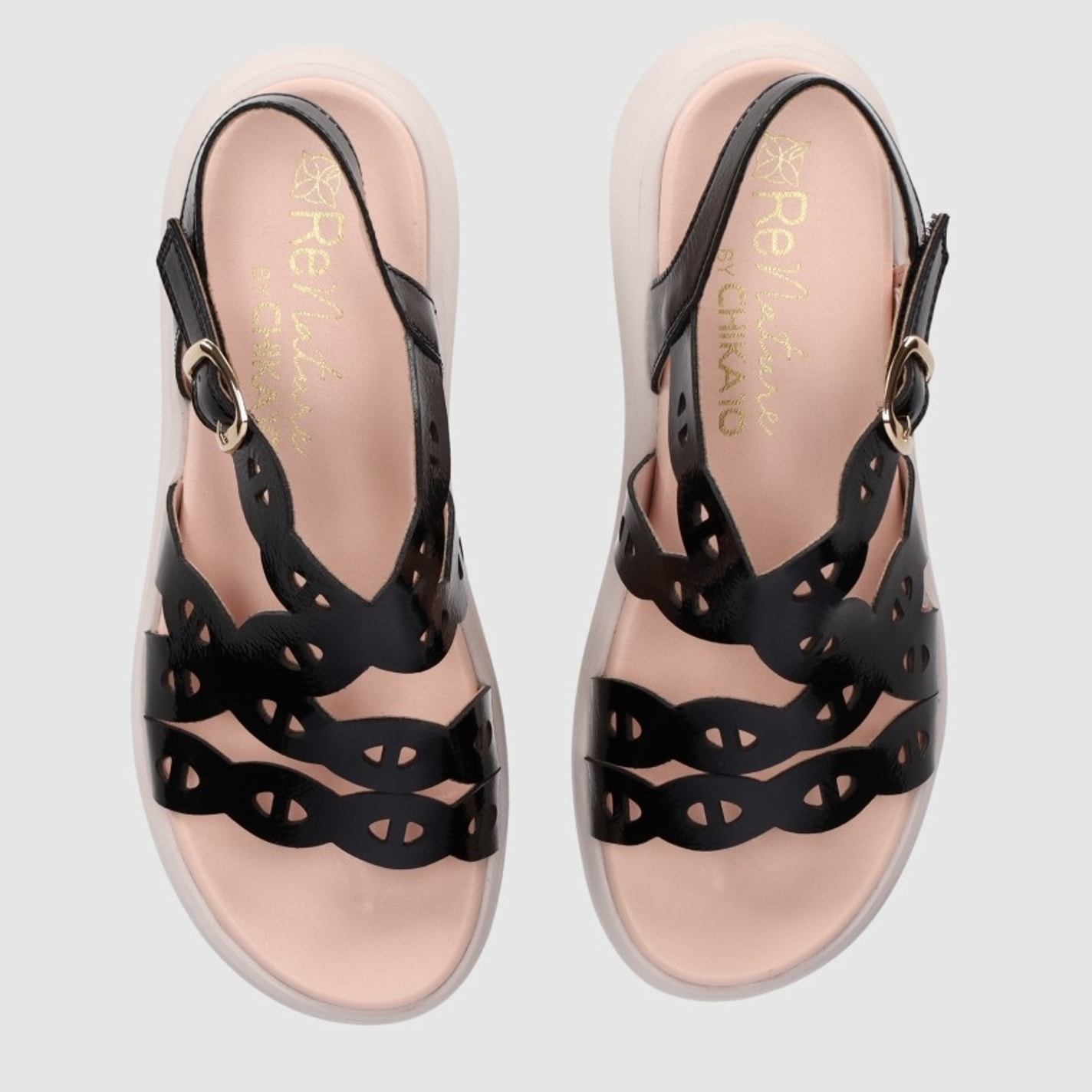 Sandalias de Charol - Negro - Tacón: 4 cm
