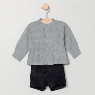 Conjunto Pantalón Corto y Camisa Cuello Mao Malaga Gris Azul