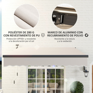 Toldo Manual Retráctil 3x2,5 m con Luces LED Solares Toldo para Balcón con Manivela de Aluminio y Protección UV50+ para Jardín Terraza Ventanas Crema