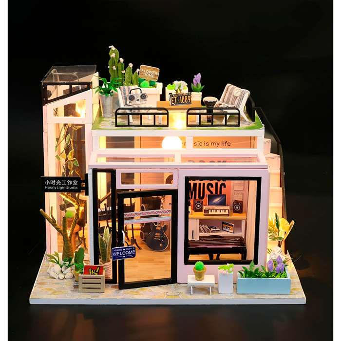 Studio musicale. Modello 3D realistico con grande dettaglio e luci LED.