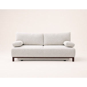 Hortense - Canapé droit 3 places convertible avec coffre en velours texturé - Beige