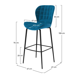 Lot de 2 chaises de bar 75 cm en velours bleu - Mazzia
