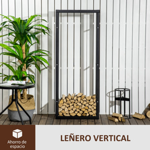 Soporte para Leña Estante de Leña Metálico Leñero de Exterior de Metal para Interior y Exterior Carga 100 kg 60x25x150 cm Negro