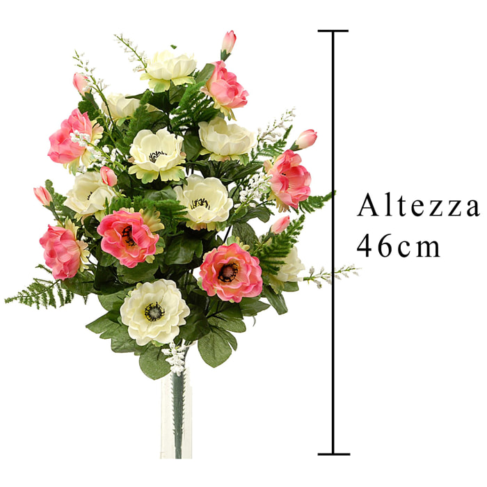 Bouquet Composto Di 14 Fiori Di Anemone. Altezza 46 Cm - Pezzi 3 - 23X46X11cm - Colore: Rosa - Bianchi Dino - Fiori Artificiali