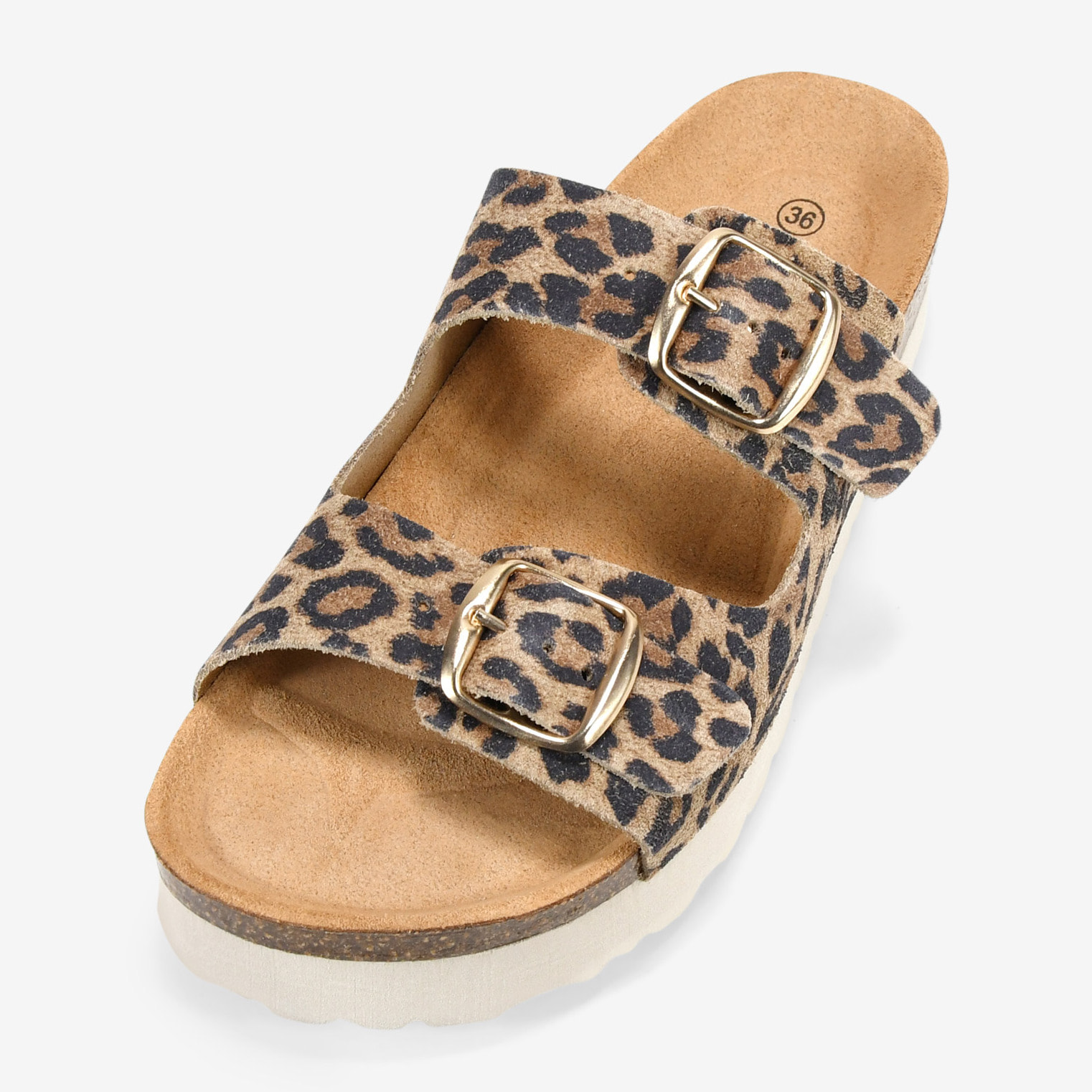 Sandalias de piel leopardo con hebillas