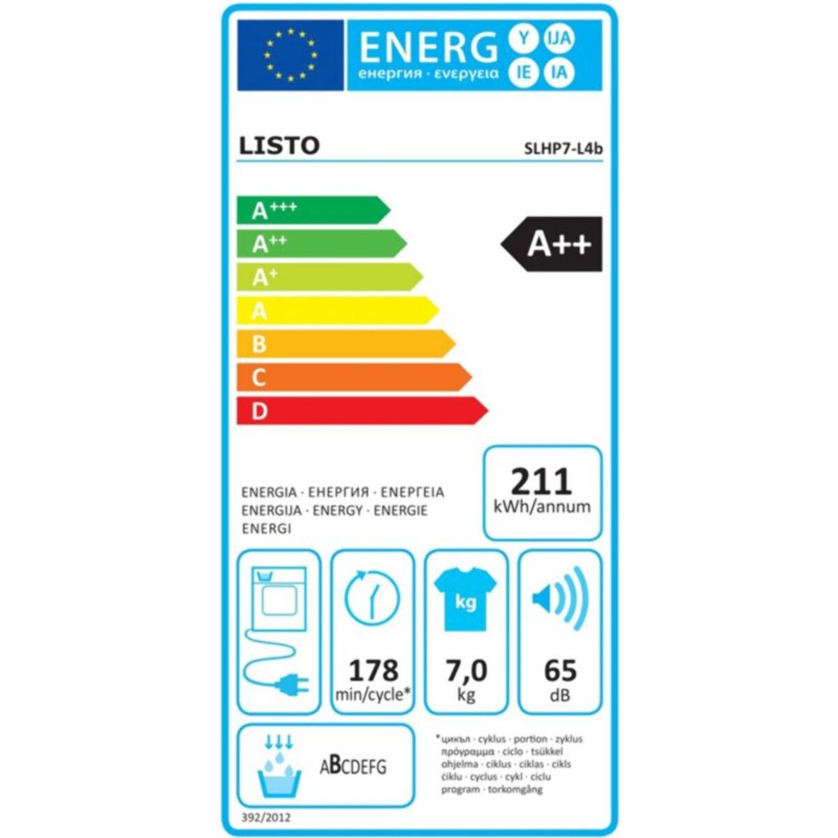 Sèche linge pompe à chaleur LISTO SLHP7-L4b