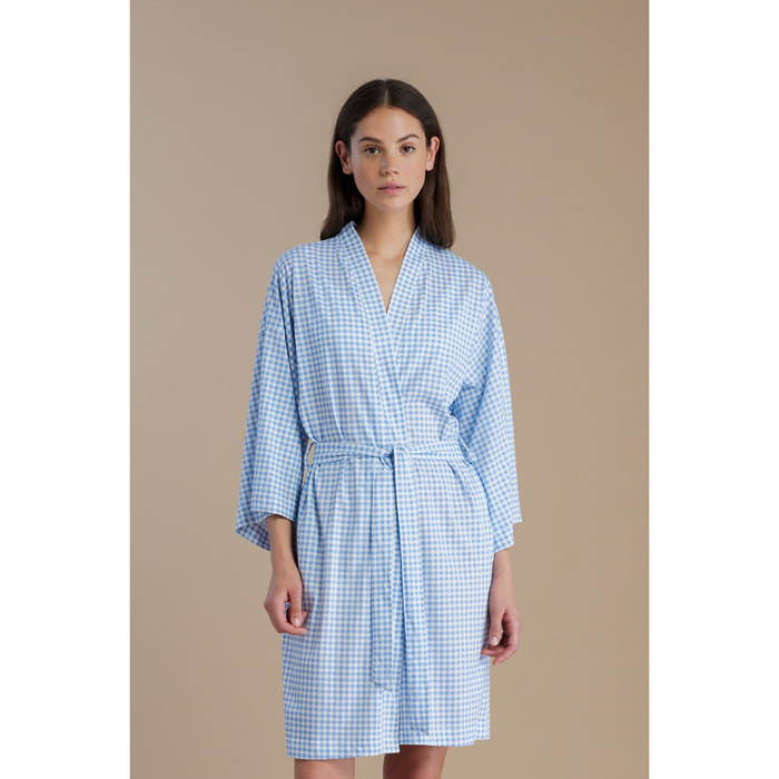 Vestaglia donna in cotone con maniche ampie e cintura in vita articolo vichy Noidinotte