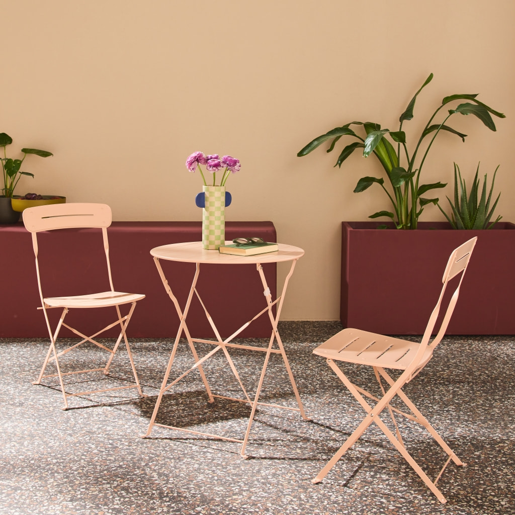 Table de jardin bistrot pliante ronde acier + 2 assises BALCONEA
