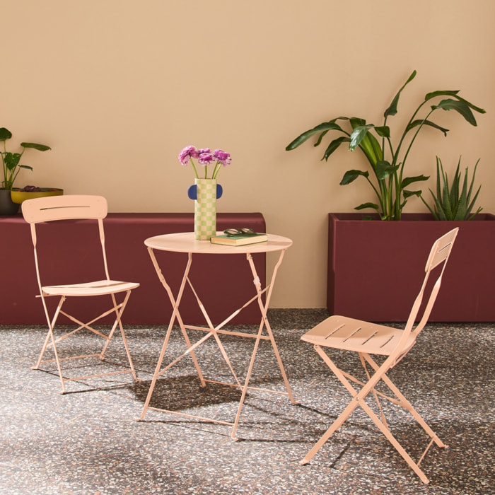 Table de jardin bistrot pliante ronde acier + 2 assises BALCONEA