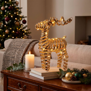 Reno navideño led dorado con 25 microled blanco cálido, con temporizador 20x7x34 cm