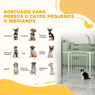 Barrera para Perros Puerta para Perros con Ancho Ajustable 76-104 cm Barrera de Seguridad para Perros con 2 Extensiones Doble Bloqueo y Puerta Pequeña para Escaleras y Puertas Blanco