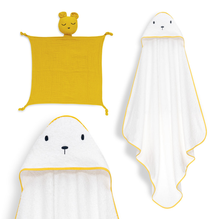 Capa Baño 1X1 Mod Oso+Dudu Muselina Bco/Amarillo