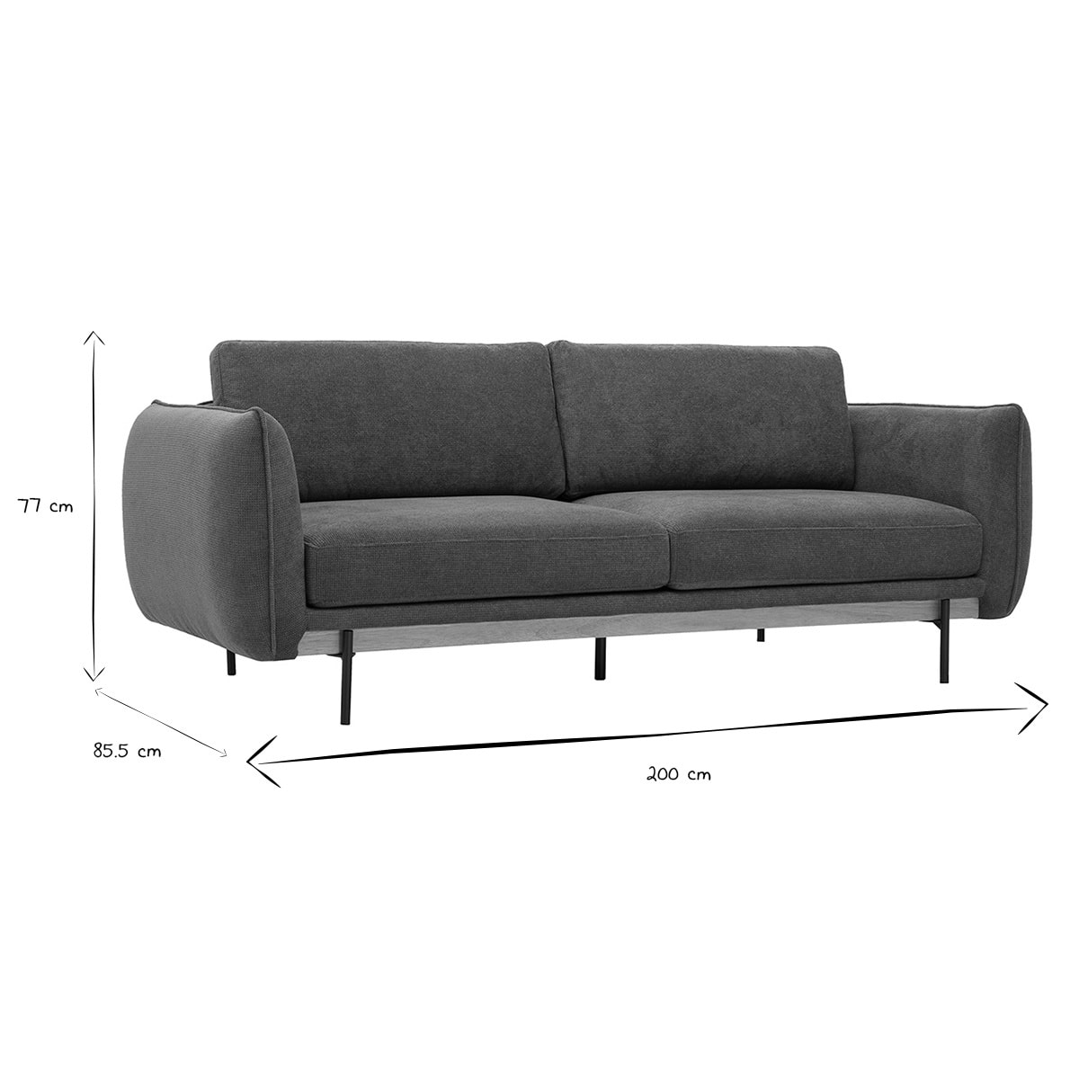 Canapé design 3 places en tissu chenille terre brûlée et métal noir TODD